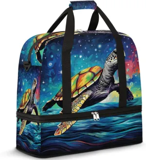Ocean Turtle Travel Duffel Bag for Women Men, Abstract Turtle Sports Gym Bag with Shoes Compartment Foldable Overnight Bag Weekender Tote Workout Carry On Luggage Bag