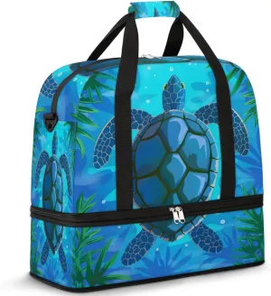 Ocean Turtle Travel Duffel Bag for Women Men, Sports Gym Bag with Shoes Compartment Sea Animals Foldable Overnight Bag Weekender Tote Workout Carry On Luggage Bag