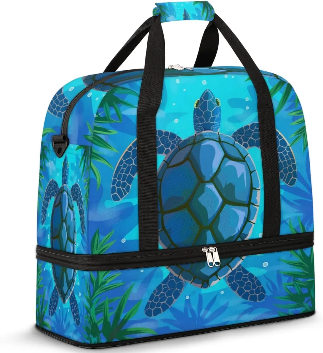 Ocean Turtle Travel Duffel Bag for Women Men, Sports Gym Bag with Shoes Compartment Sea Animals Foldable Overnight Bag Weekender Tote Workout Carry On Luggage Bag