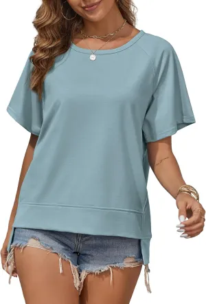 Oversized T Shirts for Women Crewneck Short Sleeve Casual Summer Tops Lightweight Loose High Low Blouse