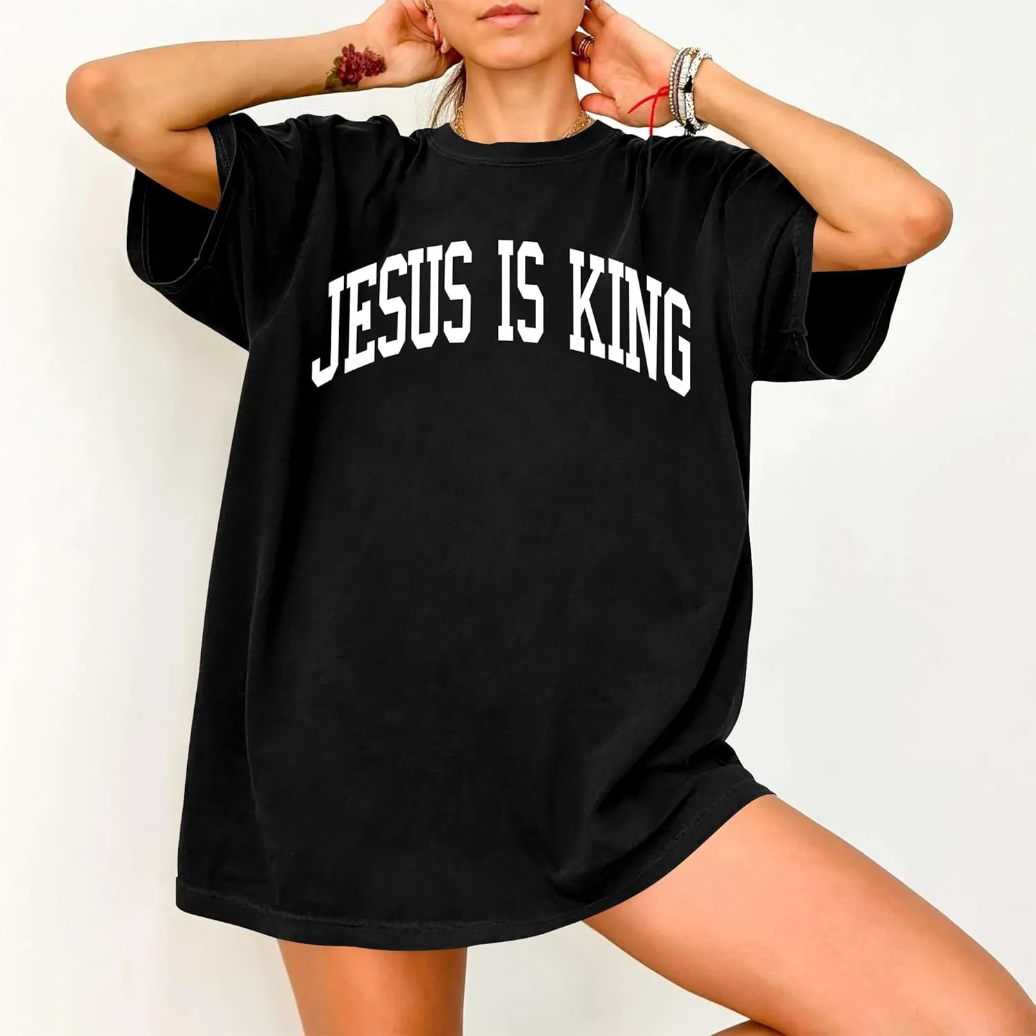 Oversized Tshirts for Women Christian Shirts Faith Over Fear Shirt Short Sleeve Jesus Tees Loose Casual Religious Tops