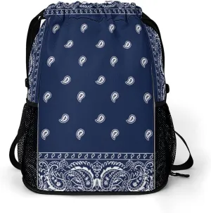 Paisley Navy Blue Pattern Sports Backpack with Large Mouth Design And Dry Wet Separation for Unisex