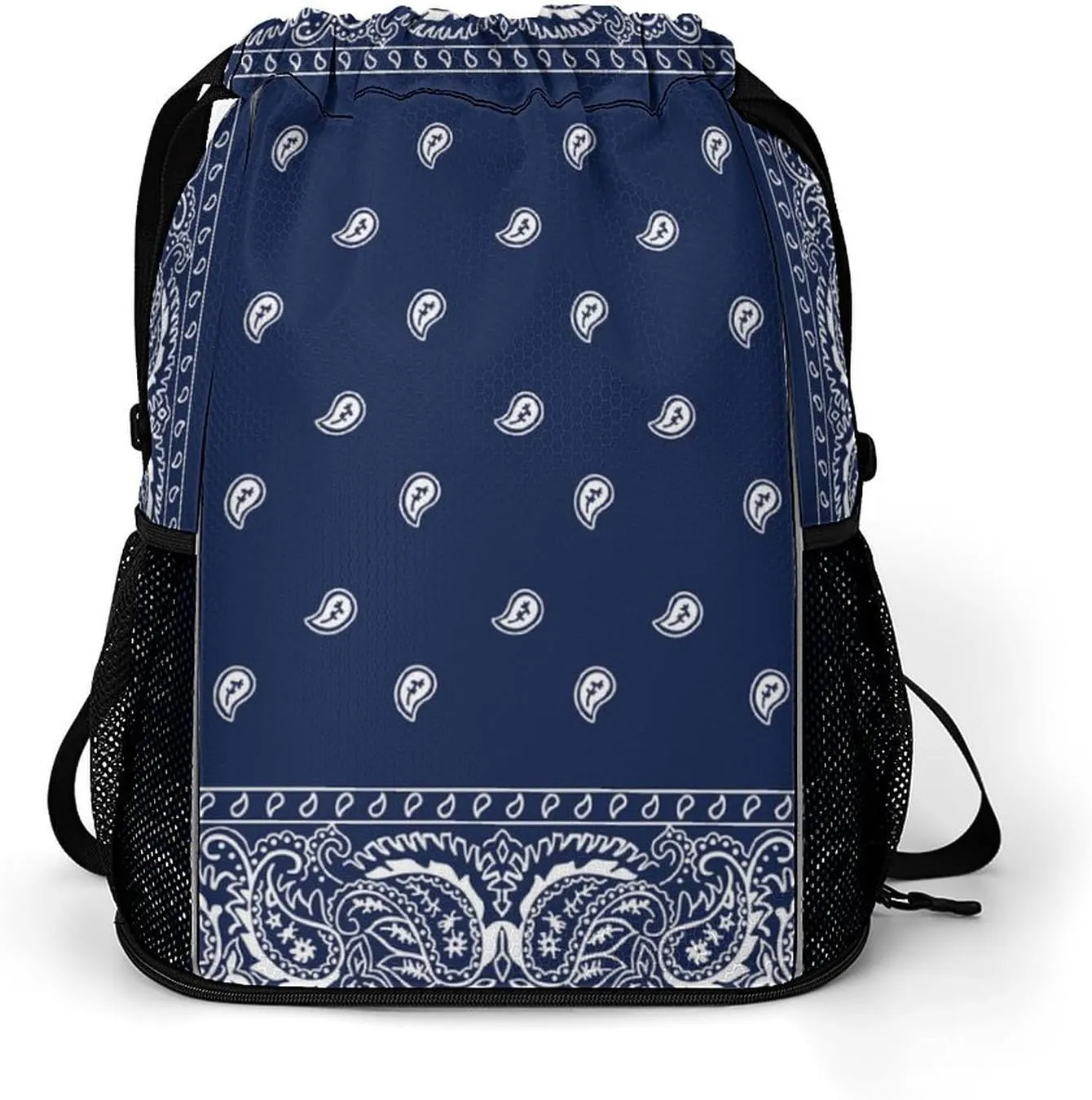 Paisley Navy Blue Pattern Sports Backpack with Large Mouth Design And Dry Wet Separation for Unisex