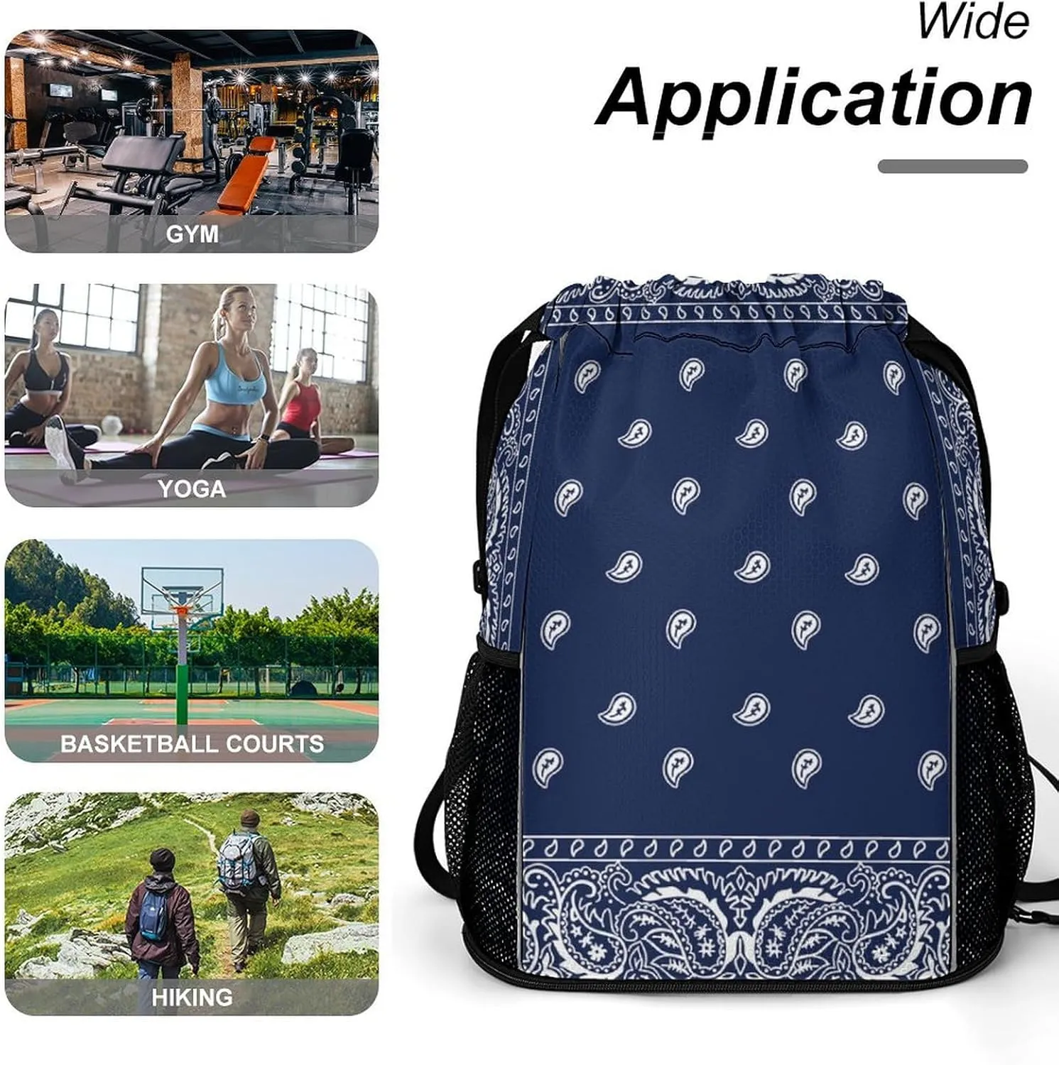 Paisley Navy Blue Pattern Sports Backpack with Large Mouth Design And Dry Wet Separation for Unisex