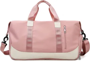 Personalised Gym Bag with Embroidered Name Dry Wet Separated Duffel Bag Waterproof Overnight Bag for Men Women with Shoes Compartment for Weekend Vacation Sport Traveling Swimming (Pink)