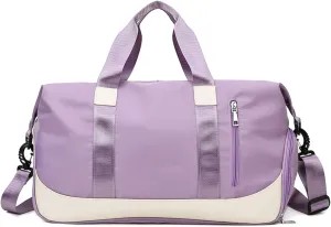 Personalised Gym Bag with Embroidered Name Dry Wet Separated Duffel Bag Waterproof Overnight Bag for Men Women with Shoes Compartment for Weekend Vacation Sport Traveling Swimming (Purple)