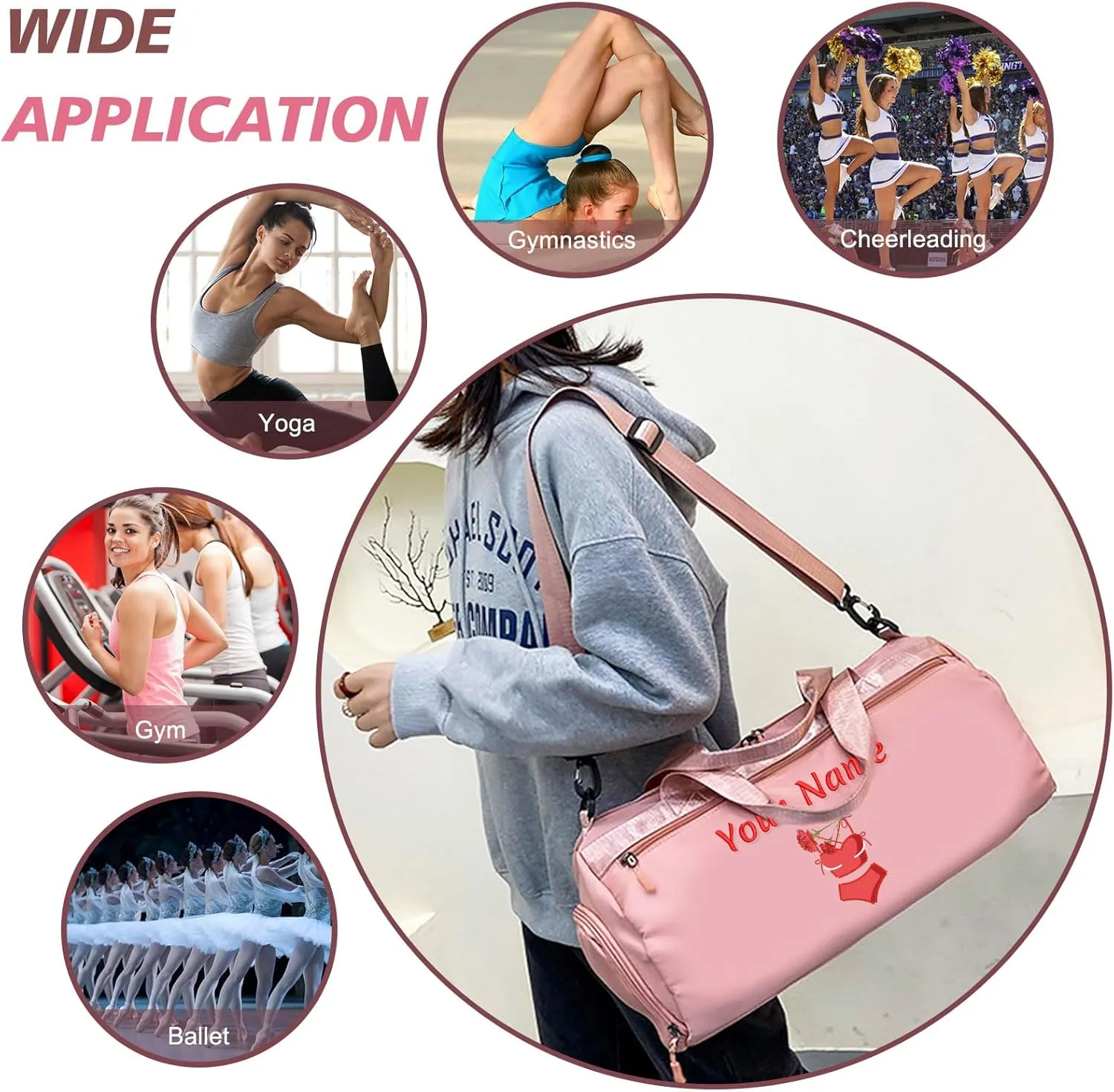 Personalized Duffel Bag with Name, Custom Sports Gym Bag for Men Women, Gift for Fitness/Travel Enthusiasts - Adjustable Shoulder Strap - with Dry Wet Pocket & Shoes Compartment - Mint Green