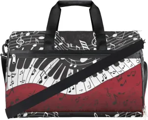 Piano Keys Music Note Pattern Travel Duffel Bag Sports Gym Bag with Shoes Compartment Weekender Overnight Bag for Men Women Carry On Luggage Workout Shoulder Bag