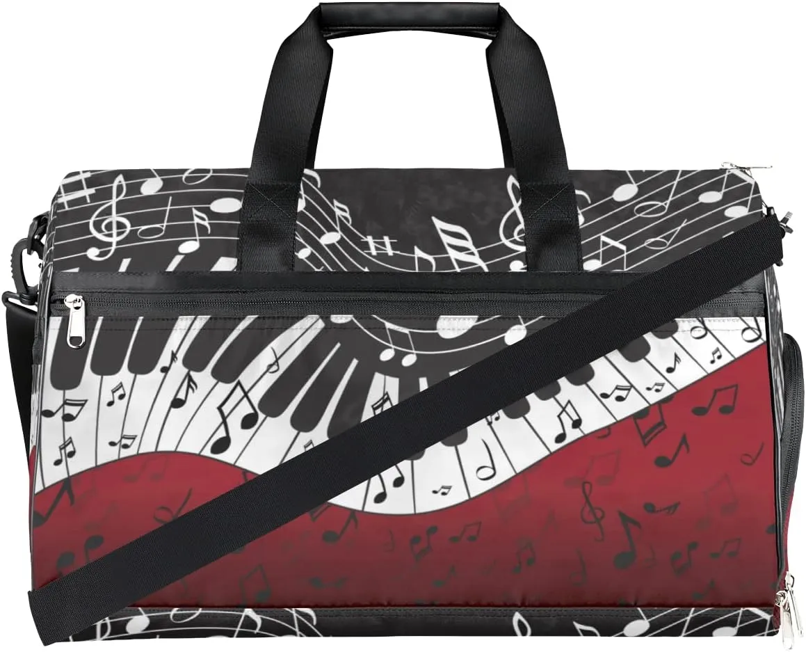 Piano Keys Music Note Pattern Travel Duffel Bag Sports Gym Bag with Shoes Compartment Weekender Overnight Bag for Men Women Carry On Luggage Workout Shoulder Bag