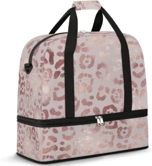 Pink Leopard Travel Duffel Bag for Women Men, Leopard Print Sports Gym Bag with Shoes Compartment Foldable Overnight Bag Weekender Tote Workout Carry On Luggage Bag