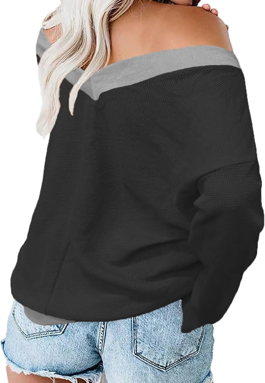 Plus-Size-Sweaters for Women Long Sleeve Waffle Knit V Neck Pullover Tops 1X-5X