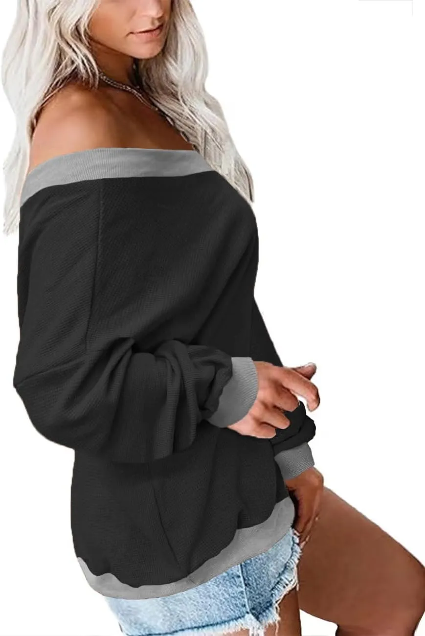 Plus-Size-Sweaters for Women Long Sleeve Waffle Knit V Neck Pullover Tops 1X-5X