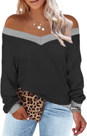 Plus-Size-Sweaters for Women Long Sleeve Waffle Knit V Neck Pullover Tops 1X-5X
