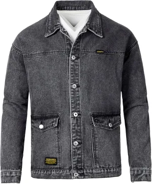 QWENTMTNTY Distressed Jean Jacket for Men Slim Fit Vintage Washed Cotton Lightweight Jackets Ripped Denim Trucker Jacket Outerwear