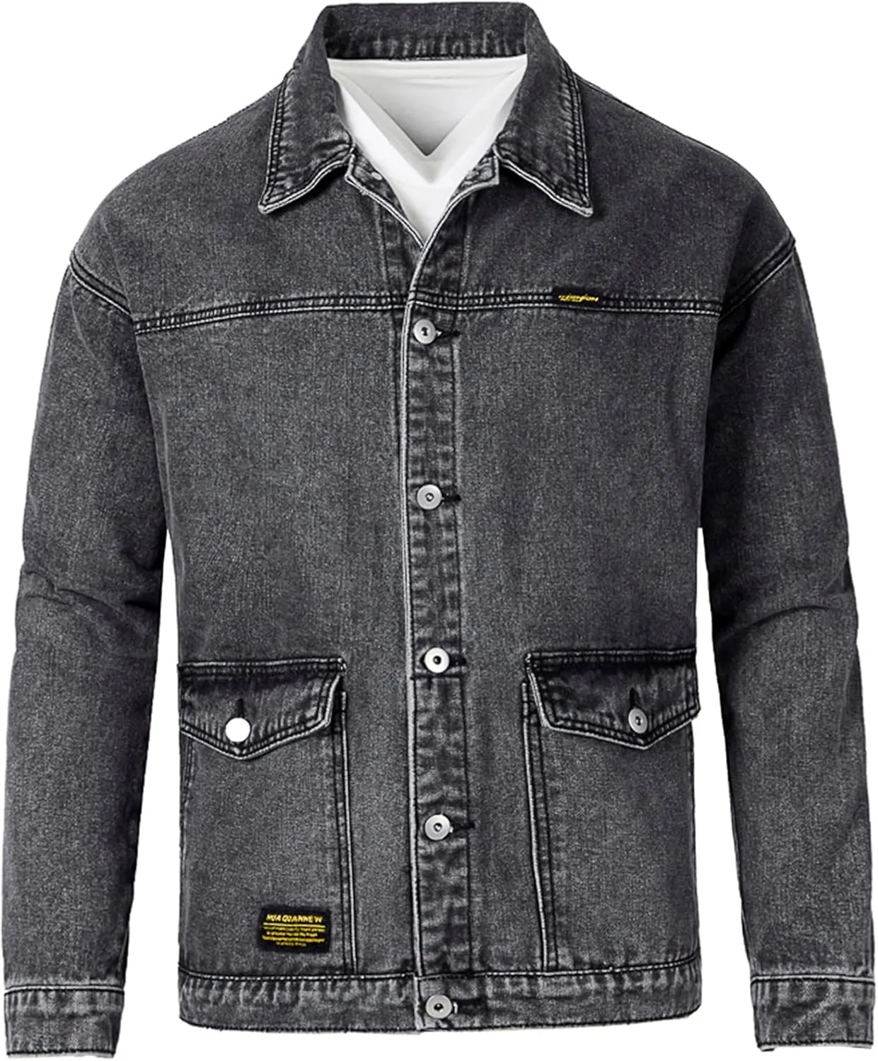 QWENTMTNTY Distressed Jean Jacket for Men Slim Fit Vintage Washed Cotton Lightweight Jackets Ripped Denim Trucker Jacket Outerwear