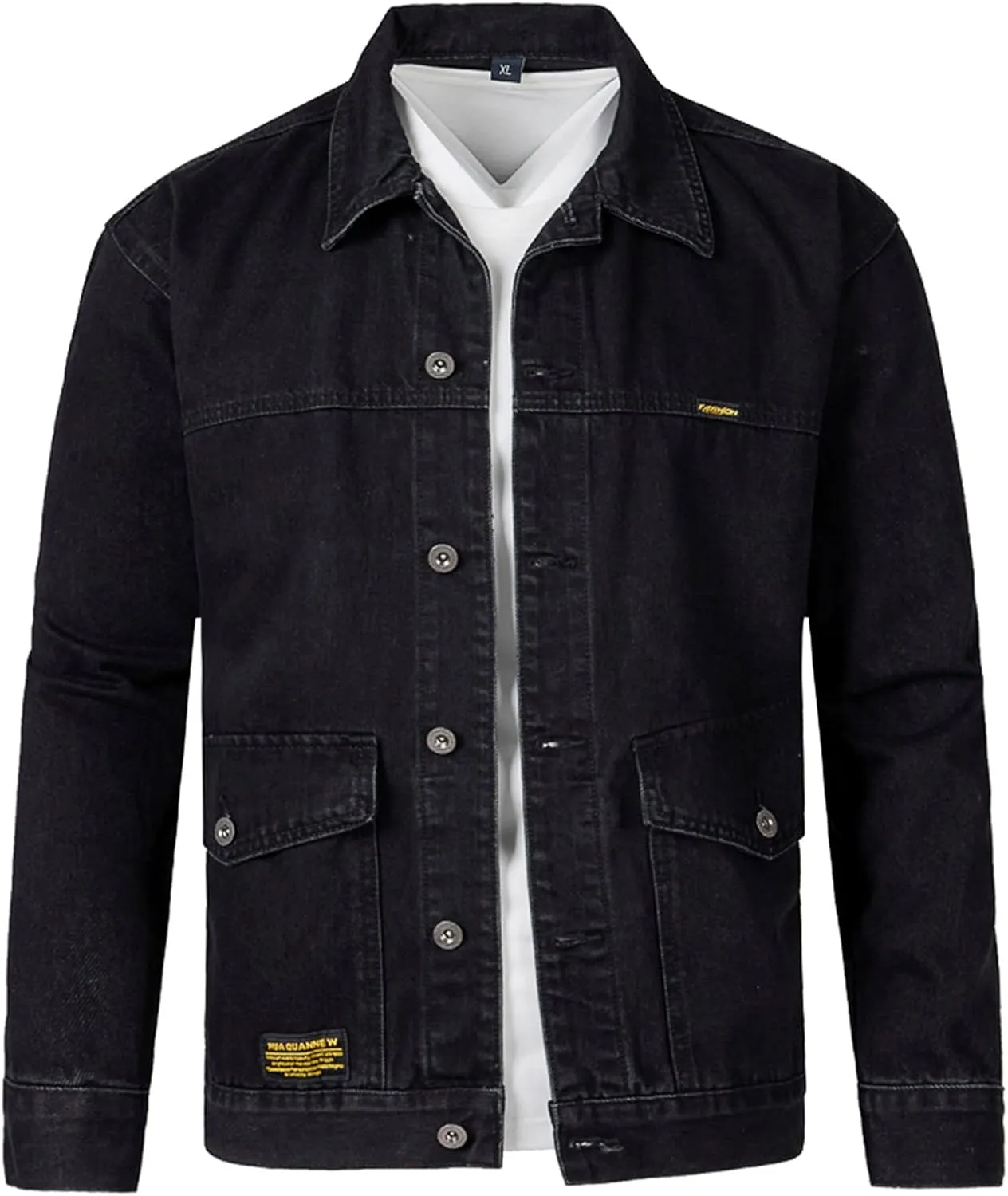 QWENTMTNTY Distressed Jean Jacket for Men Slim Fit Vintage Washed Cotton Lightweight Jackets Ripped Denim Trucker Jacket Outerwear