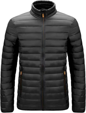 QWENTMTNTY Mens Packable Puffer Jacket Full Zip Up Winter Warm Windproof Down Coats Slim Fit Plus Size Waterproof Windbreaker