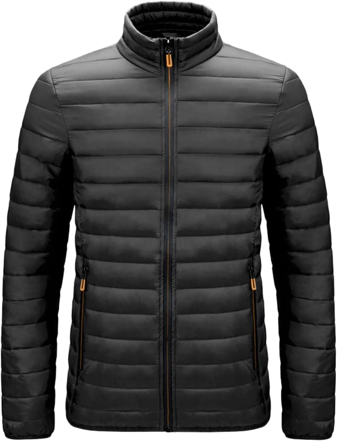 QWENTMTNTY Mens Packable Puffer Jacket Full Zip Up Winter Warm Windproof Down Coats Slim Fit Plus Size Waterproof Windbreaker