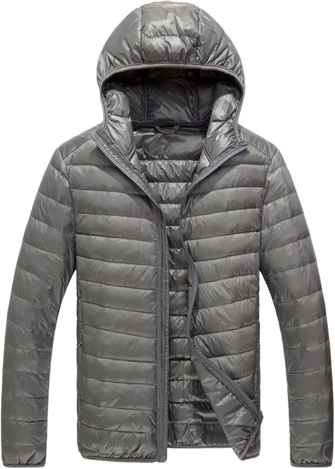 QWENTMTNTY Winter Puffer Jackets for Men with Hoodie Slim Fit Zipper Thermal Down Coats Big and Tall Waterproof Windbreaker
