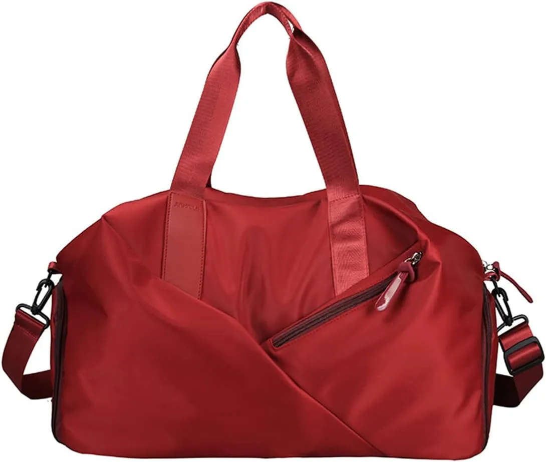 Red Duffel Bag for Women/Men, Large Capacity, Ultra-Light, Sport, Gym, Travel, Overnight, Weekend, Shoulder Bag, Carry On Luggage with Shoes Compartment and Wet Pocket