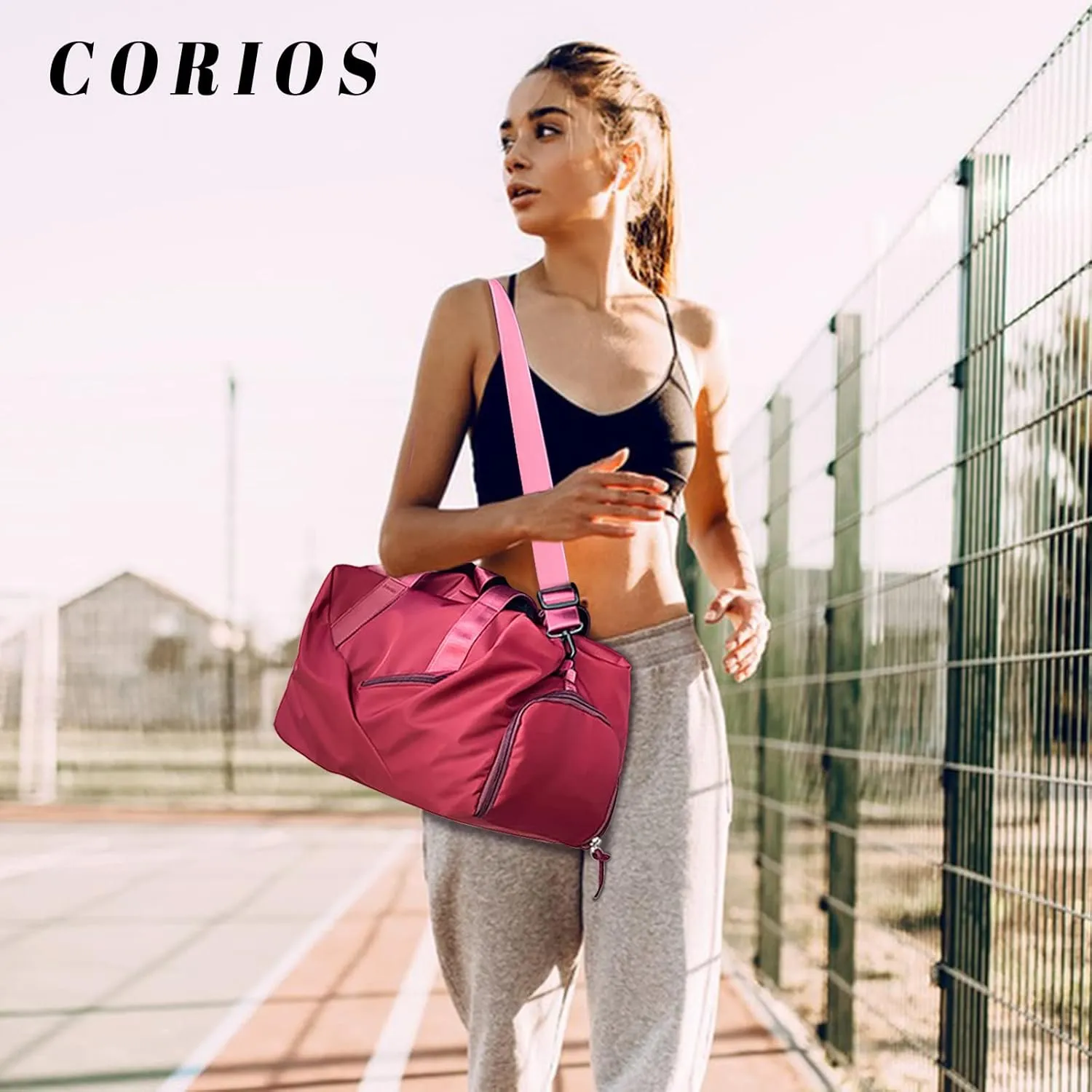 Red Duffel Bag for Women/Men, Large Capacity, Ultra-Light, Sport, Gym, Travel, Overnight, Weekend, Shoulder Bag, Carry On Luggage with Shoes Compartment and Wet Pocket