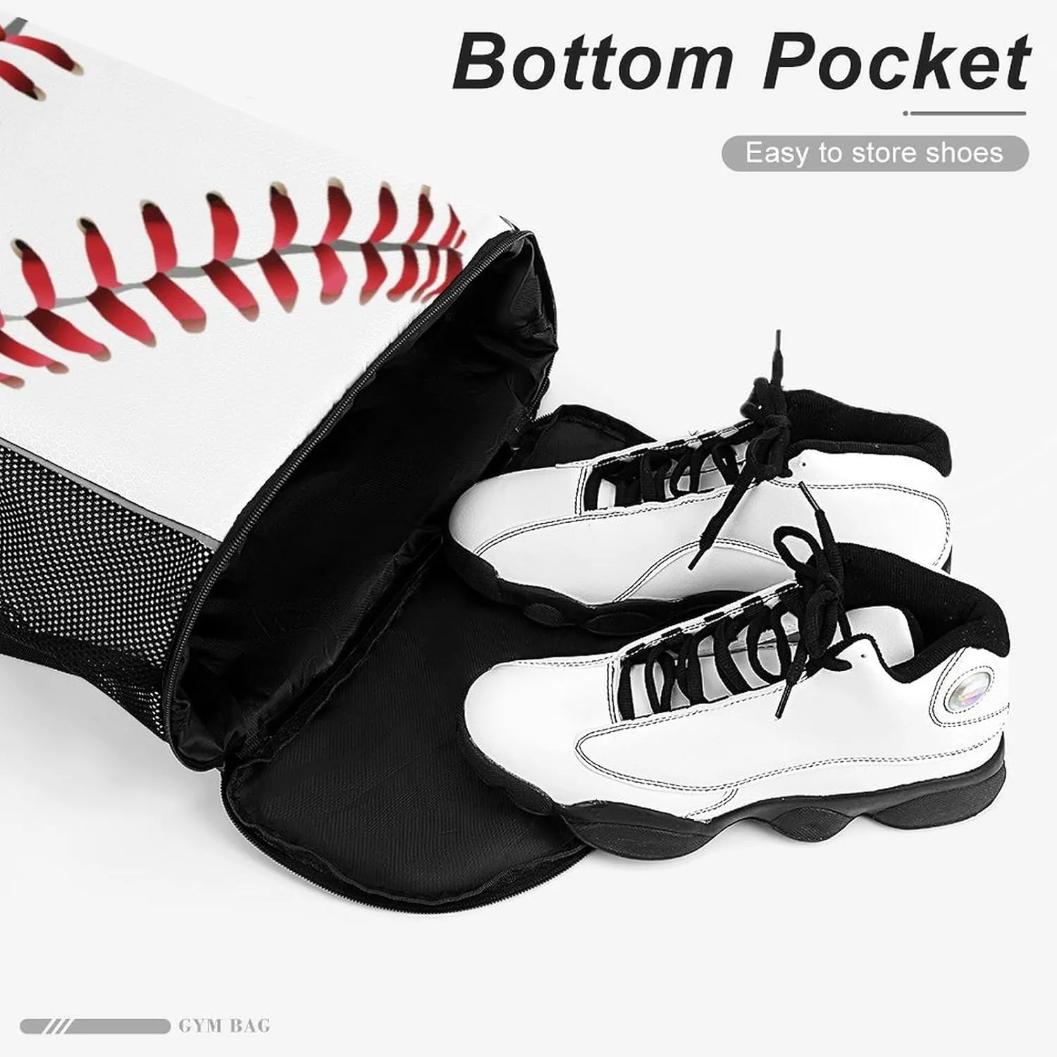 Red Line White Baseball Sports Bundle Pocket with Dry Wet Separation Unisex
