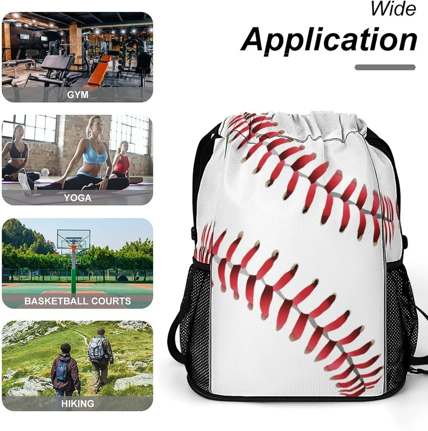 Red Line White Baseball Sports Bundle Pocket with Dry Wet Separation Unisex