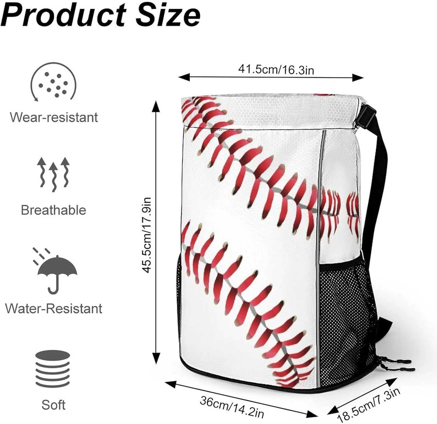 Red Line White Baseball Sports Bundle Pocket with Dry Wet Separation Unisex