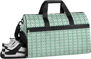 Retro Green Quatrefoil Sports Gym Bag for Women and Men Travel Duffel Bag Vintage Overnight Shoulder Bag Waterproof Workout Bag Portable Sports Tote with Shoes Compartment