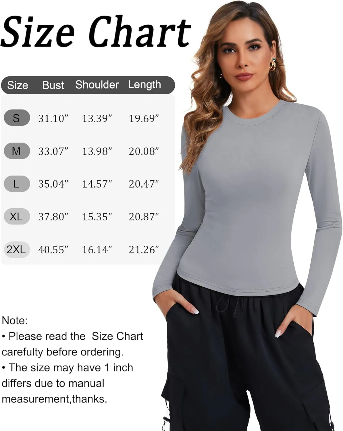 Riyiper 3 Pack Women's Long Sleeve Crop Tops Y2k Slim Fit Square Crew V Neck Shirts Casual Basics Layering