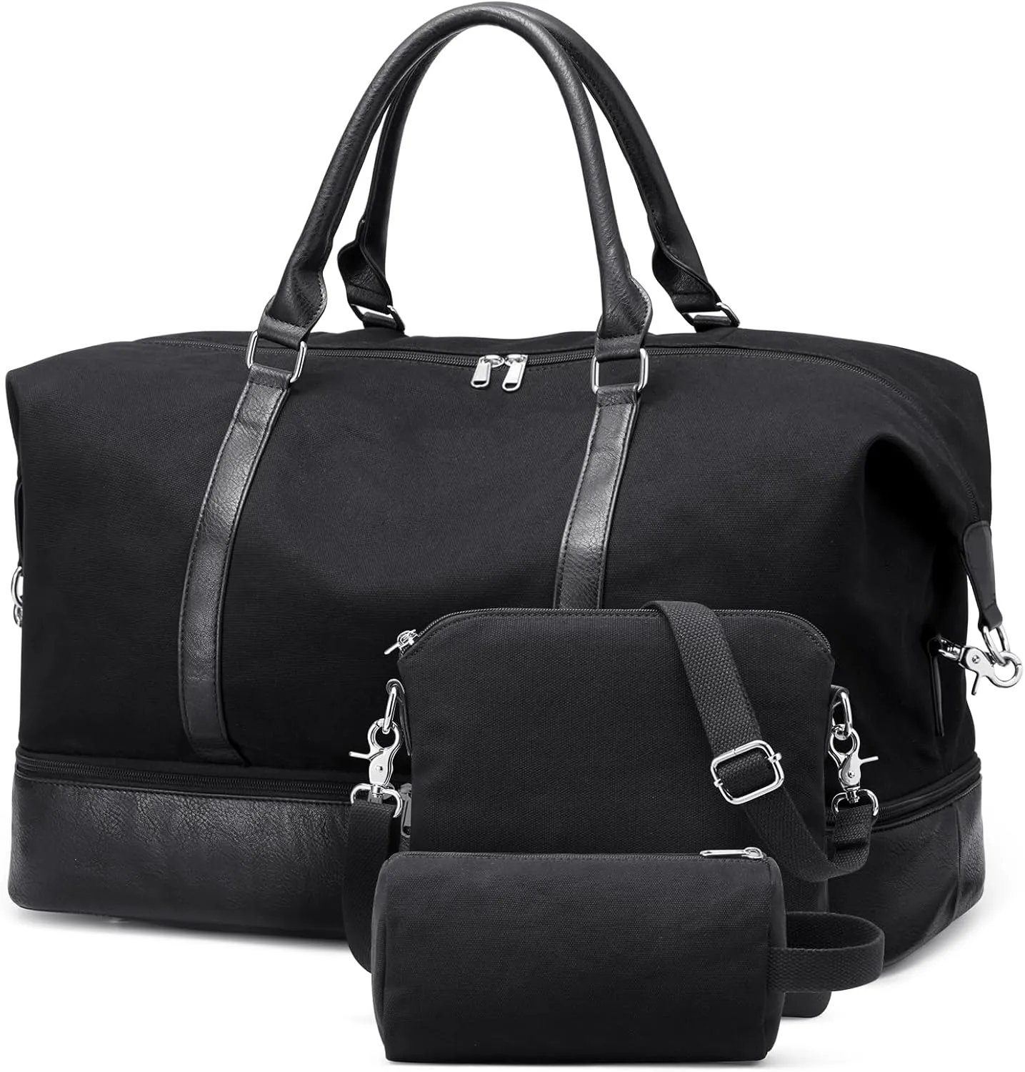 S-ZONE Large Travel Duffle Bag Canvas Carry on Weekender Overnight Bags with Shoe Compartment Wet Pocket Women Men