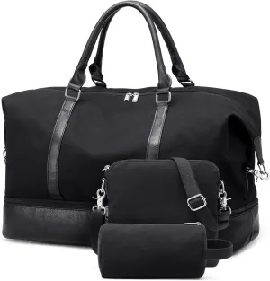 S-ZONE Large Travel Duffle Bag Canvas Carry on Weekender Overnight Bags with Shoe Compartment Wet Pocket Women Men