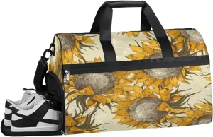 Seamless Vintage Ornament With Sunflowers Resistant Sports Gym Bag for Women Men Travel Duffel bag with Wet Pocket & Shoes Compartment Waterproof Weekender Bag 19.7"x9.9"x13"
