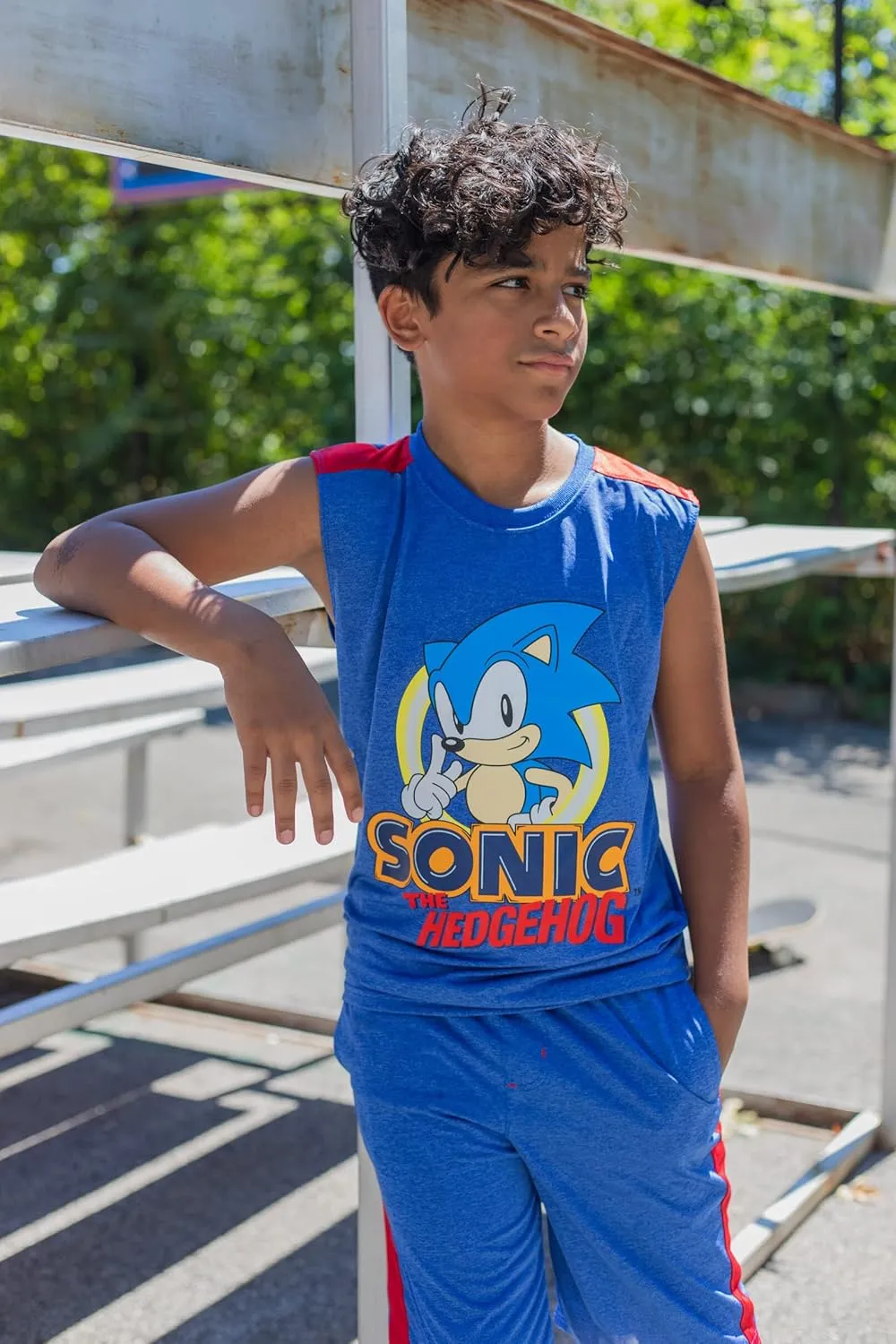 SEGA Sonic the Hedgehog 3 Piece Outfit Set: T-Shirt Tank Top Shorts Toddler to Big Kid