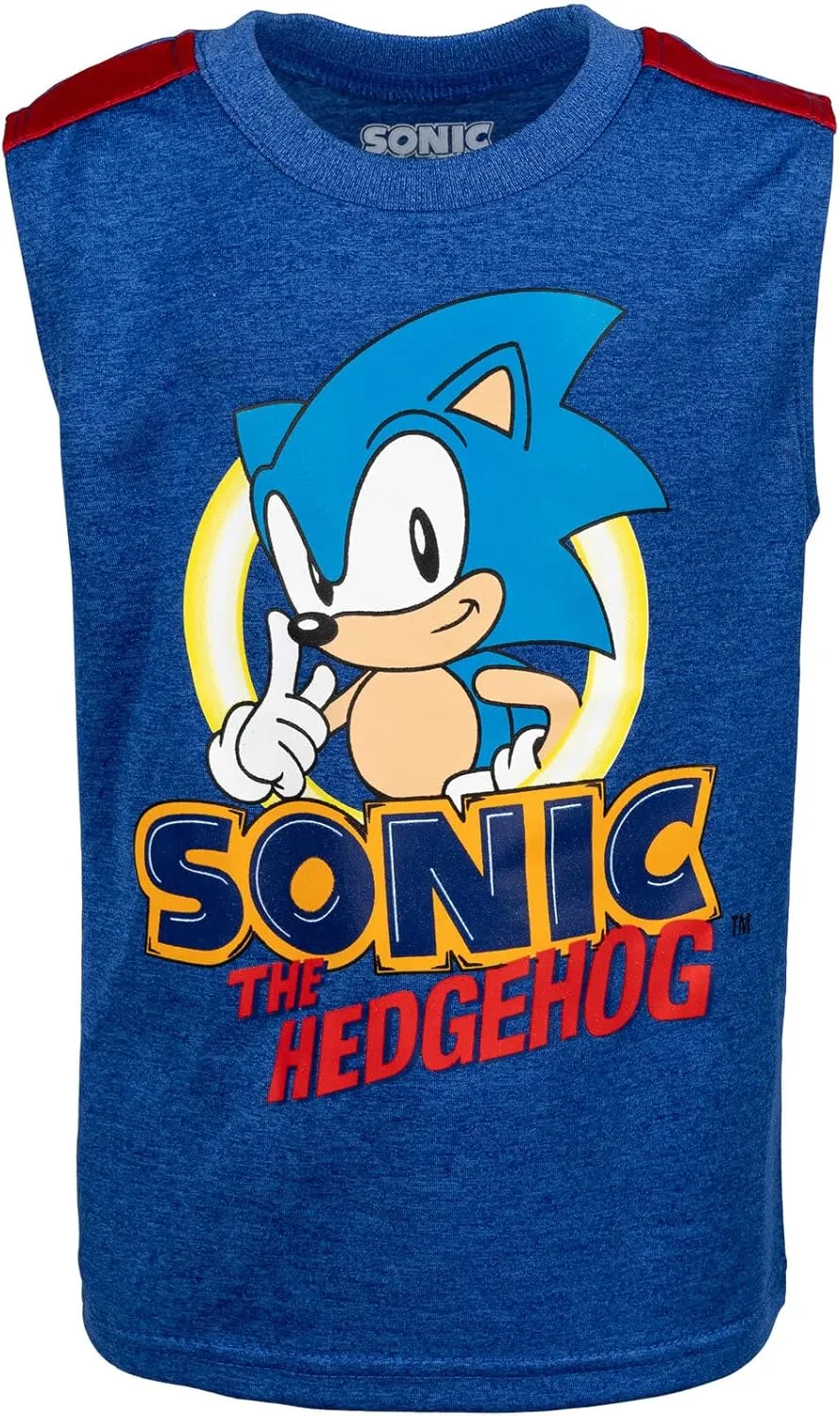 SEGA Sonic the Hedgehog 3 Piece Outfit Set: T-Shirt Tank Top Shorts Toddler to Big Kid