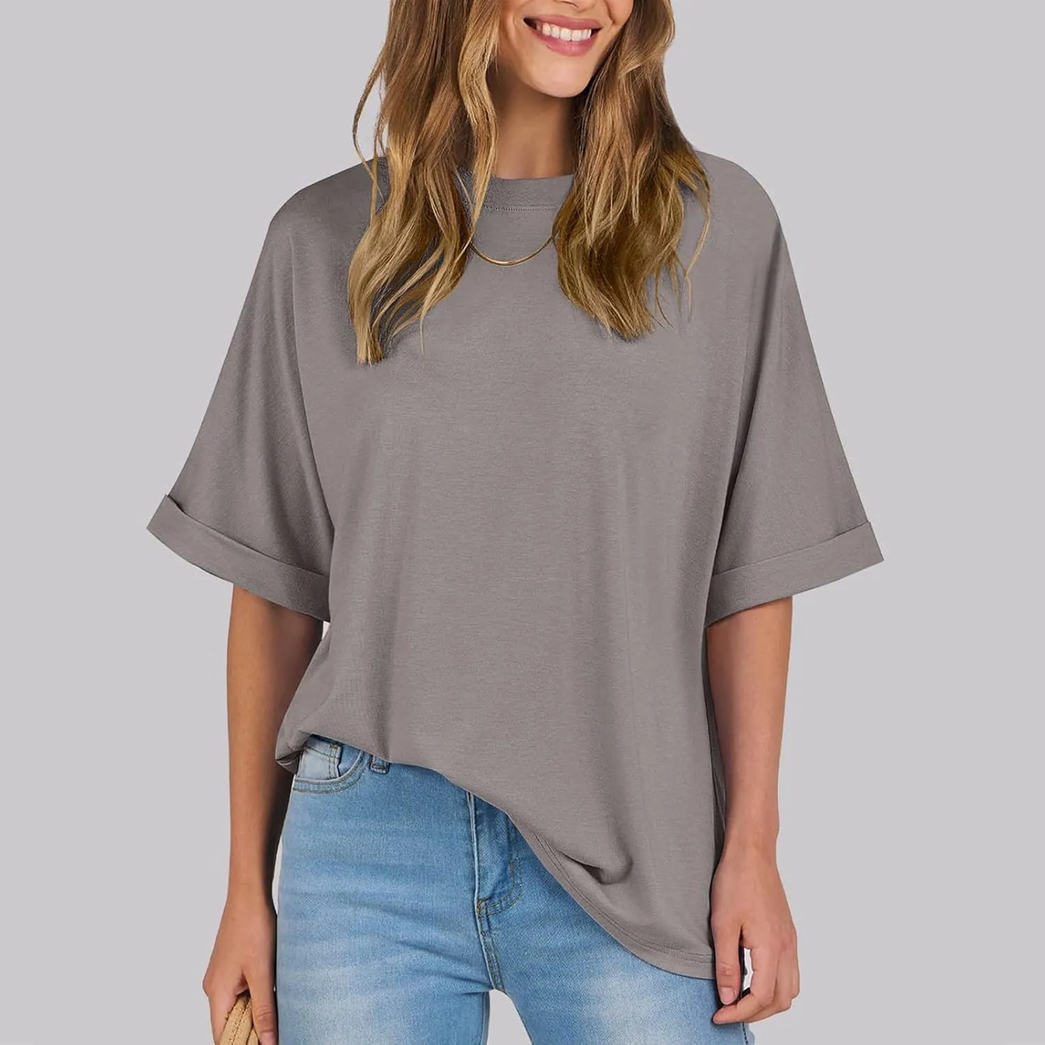 slqdgmryz Oversized Tshirts for Women Crew Neck Half Sleeve Tops Summer Loose Elbow Length Tee Shirts Business Casual Blouses
