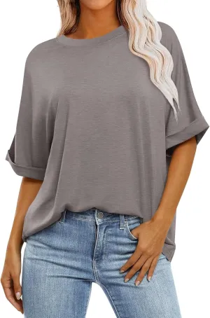 slqdgmryz Oversized Tshirts for Women Crew Neck Half Sleeve Tops Summer Loose Elbow Length Tee Shirts Business Casual Blouses