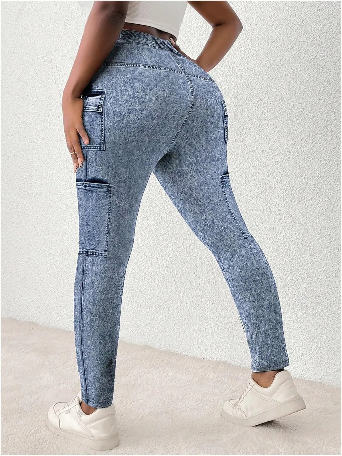 SOLY HUX Women's Plus Size High Waisted Leggings Skinny Jeans Butt Lift Denim Pants with Pocket
