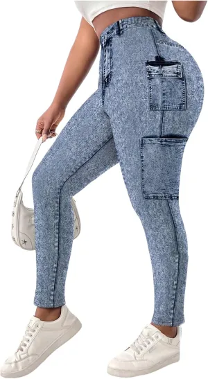 SOLY HUX Women's Plus Size High Waisted Leggings Skinny Jeans Butt Lift Denim Pants with Pocket