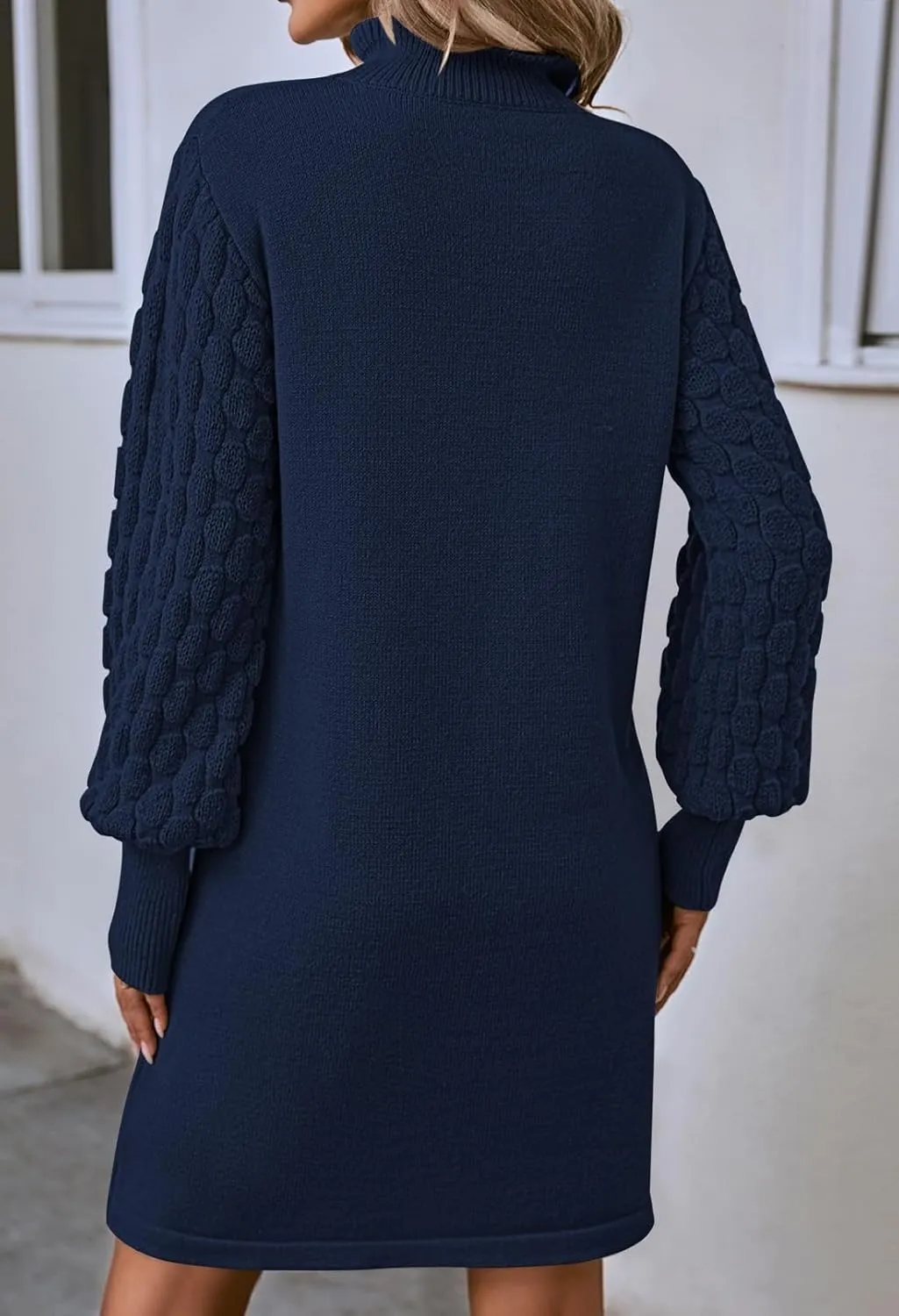 Sovoyontee Women's 2024 Fall Long Sleeve Mock Neck Sweater Dress Casual Loose Ribbed Knit Mini Short Pullover Dresses