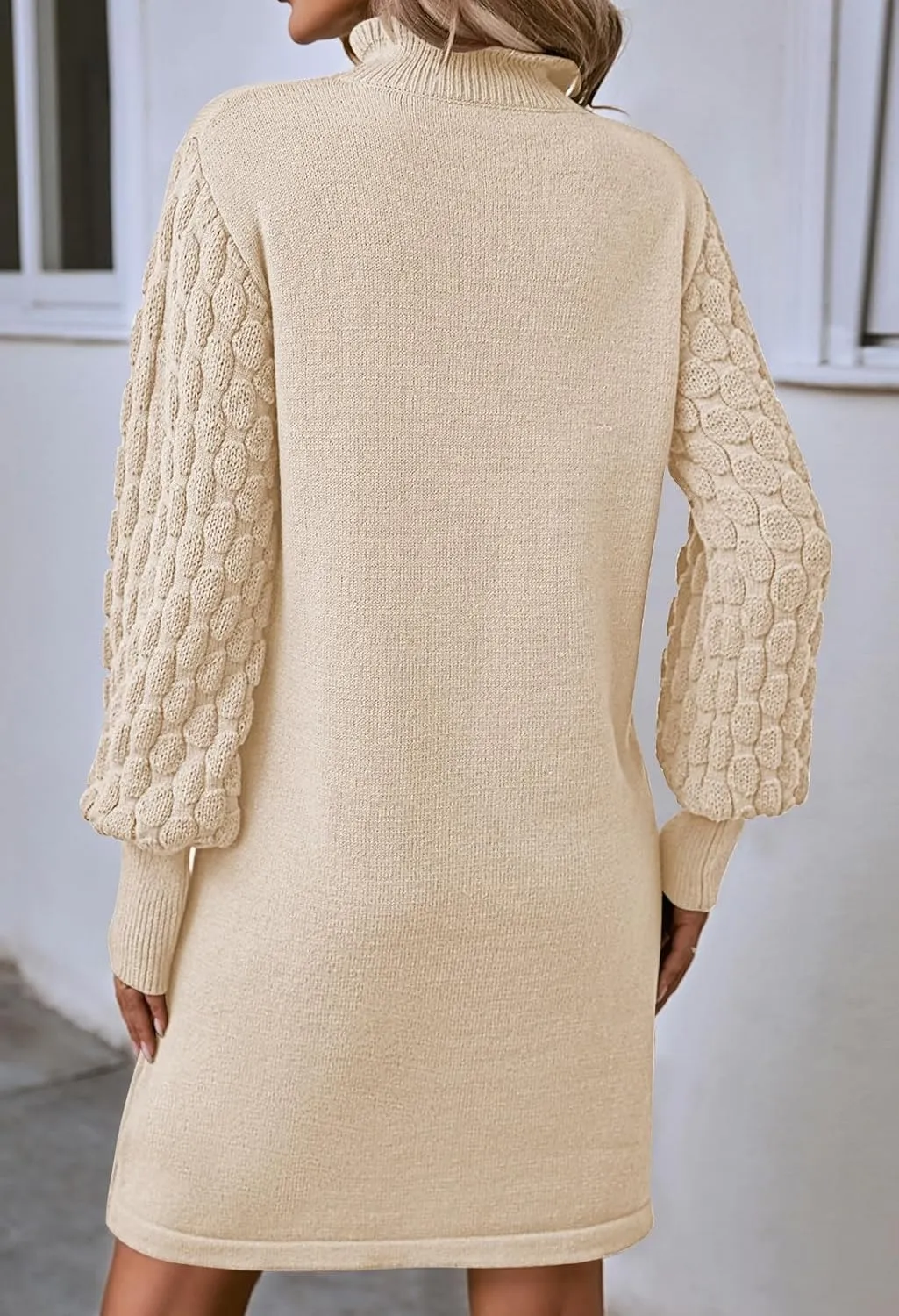 Sovoyontee Women's 2024 Fall Long Sleeve Mock Neck Sweater Dress Casual Loose Ribbed Knit Mini Short Pullover Dresses