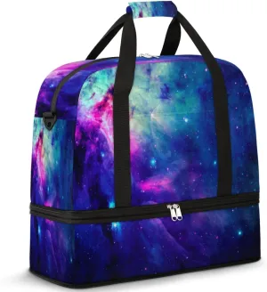 Space Nebula Travel Duffel Bag for Women Men, Galaxy Nebula Sports Gym Bag with Shoes Compartment Foldable Overnight Bag Weekender Tote Workout Carry On Luggage Bag