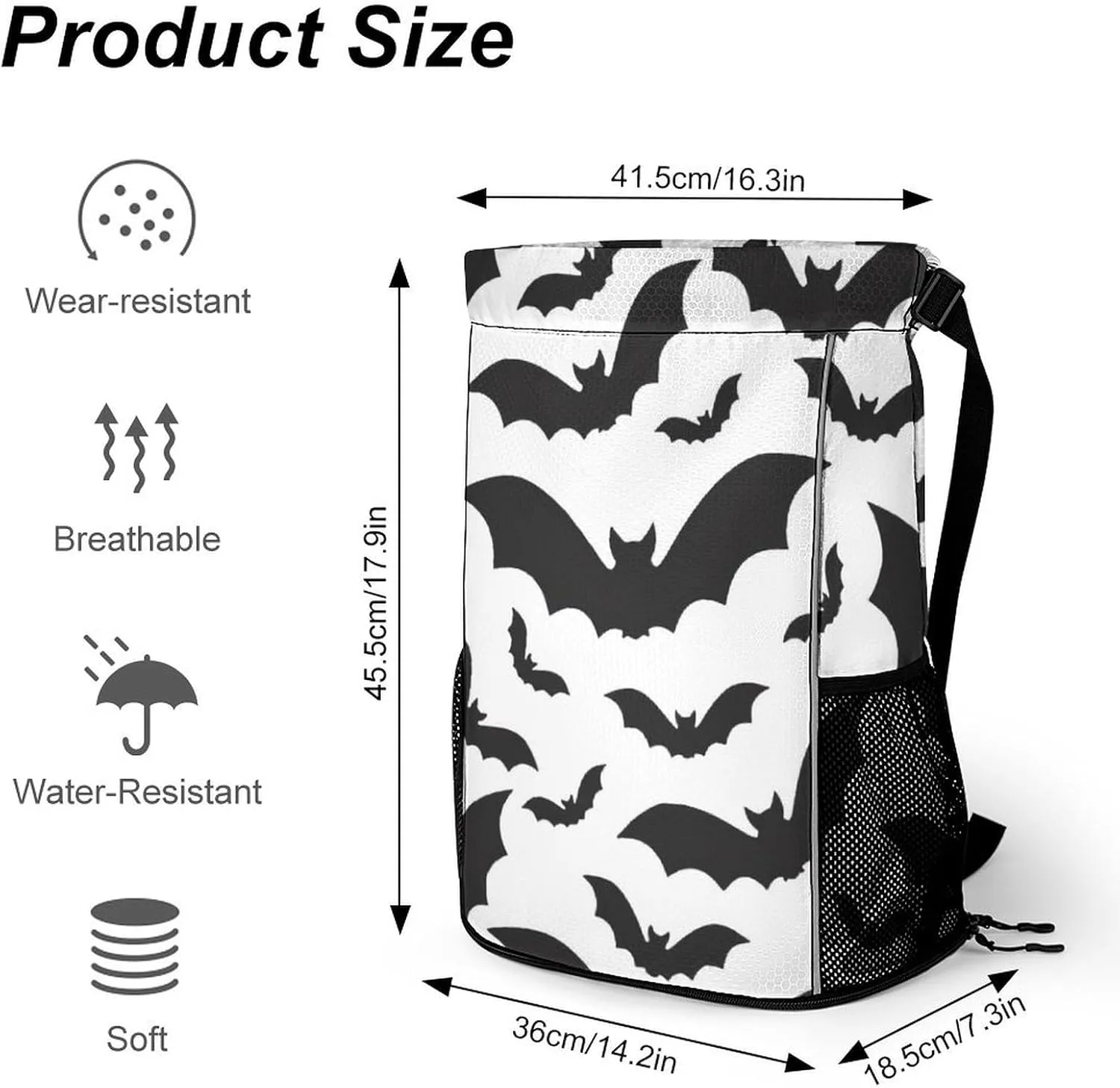 Spooky Halloween Bats Black Sports Bundle Pocket with Dry Wet Separation Unisex