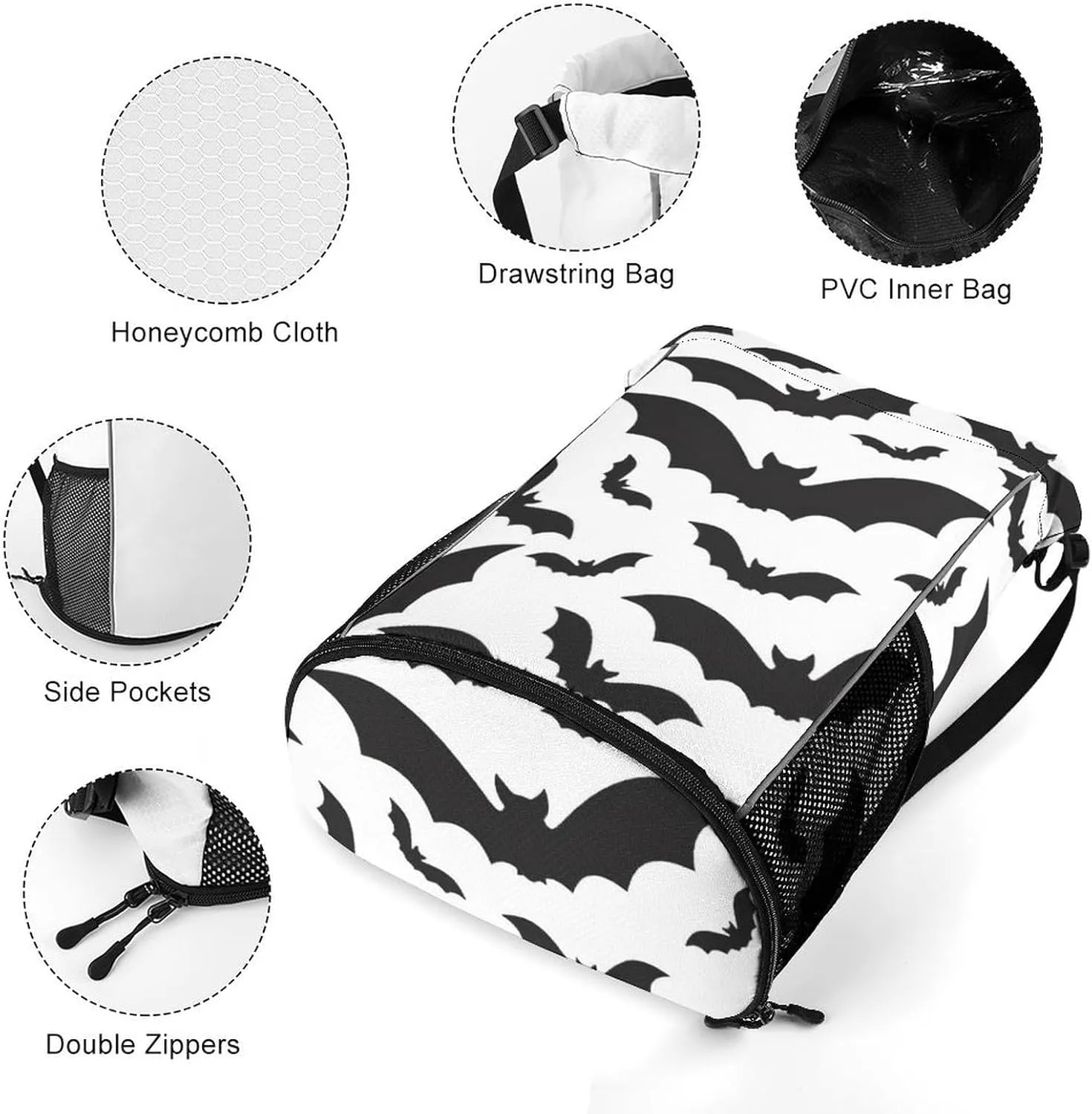 Spooky Halloween Bats Black Sports Bundle Pocket with Dry Wet Separation Unisex
