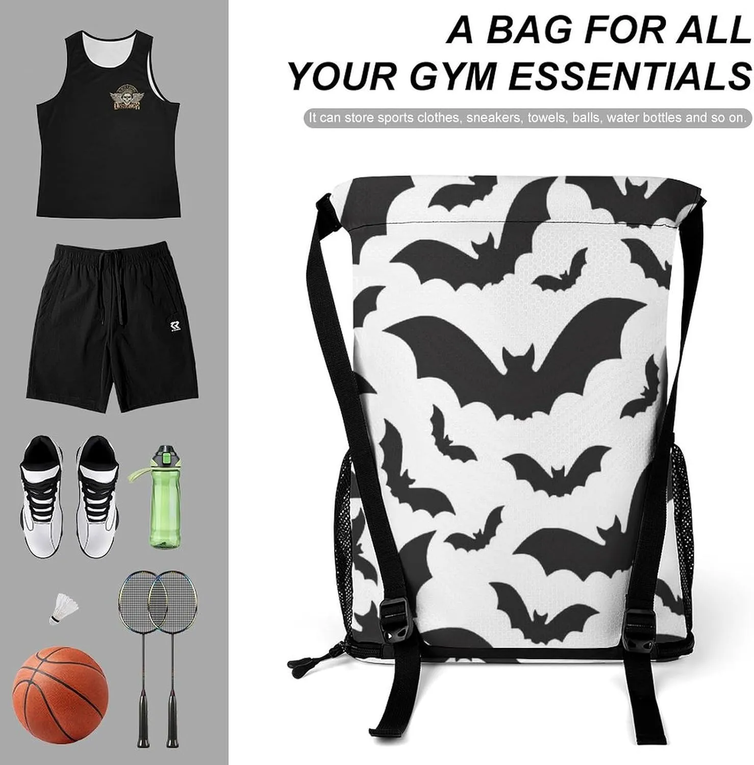 Spooky Halloween Bats Black Sports Bundle Pocket with Dry Wet Separation Unisex