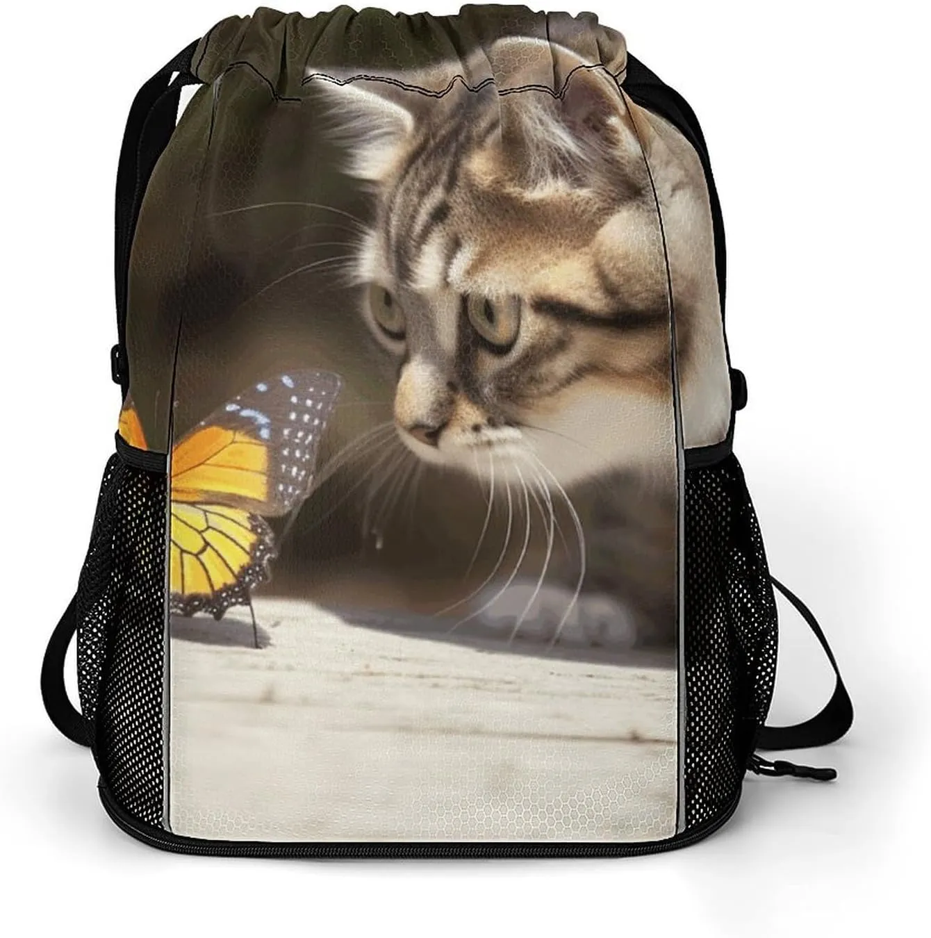 Sports Belt Pocket,Cat And Butterfly Drawstring Backpack,drawstring Bag,travel Drawstring Backpack with Side Pocket