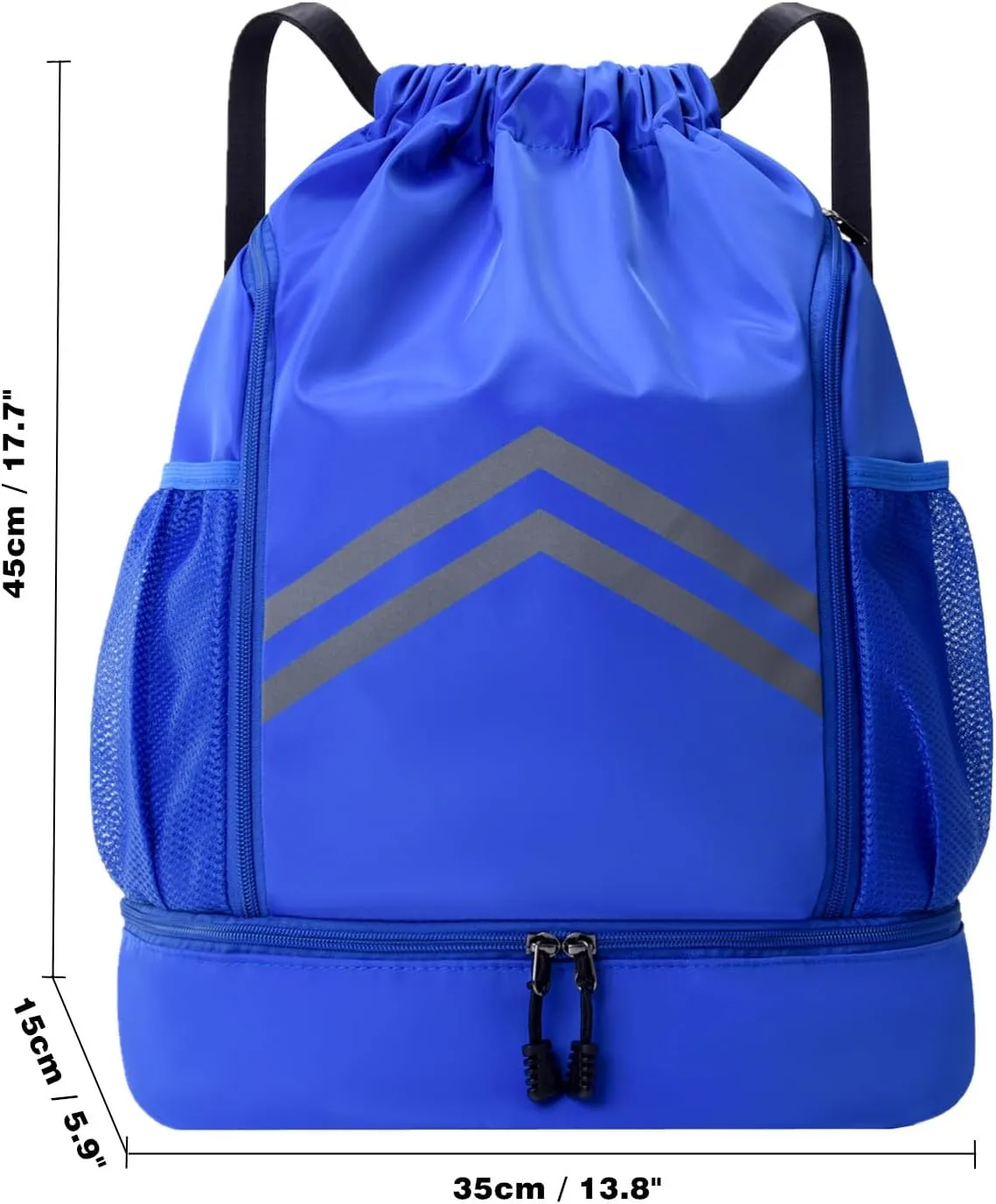 Sports Drawstring Backpack Bag - Waterproof Gym Drawstring Bags with Shoes Compartment and Water Bottle Pockets - Cinch String Backpack - Swim Drawstring Beach Bags for Women & Men, Royal Blue