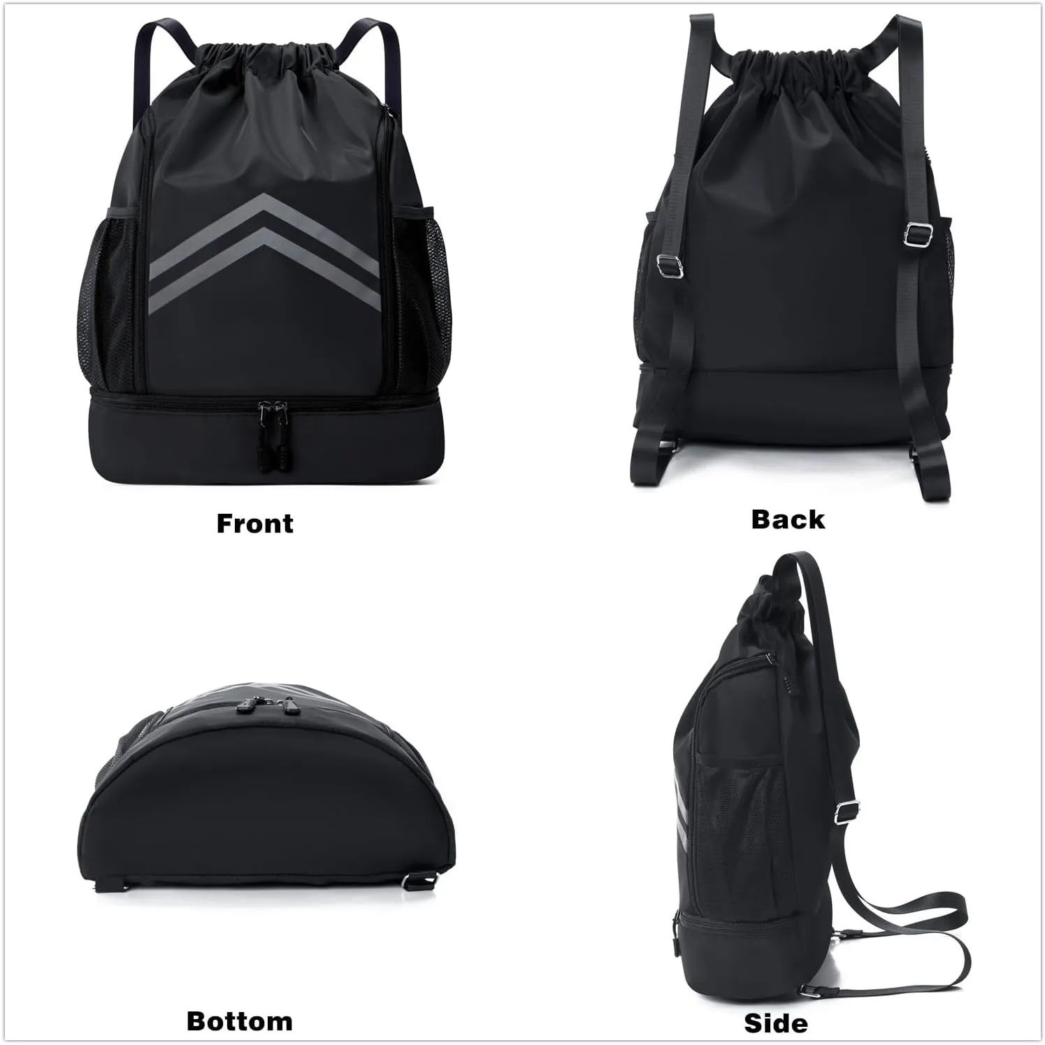 Sports Drawstring Backpack Bag - Waterproof Gym Drawstring Bags with Shoes Compartment and Water Bottle Pockets - Cinch String Backpack - Swim Drawstring Beach Bags for Women & Men, Royal Blue