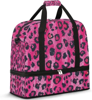 Sports Duffel Bag, Foldable Leopard Print Travel Duffel Bag, Gym Yoga Beach Bag Weekender Overnight Bag with Shoes Compartment for Men Women, Leopard Print Animal Skin