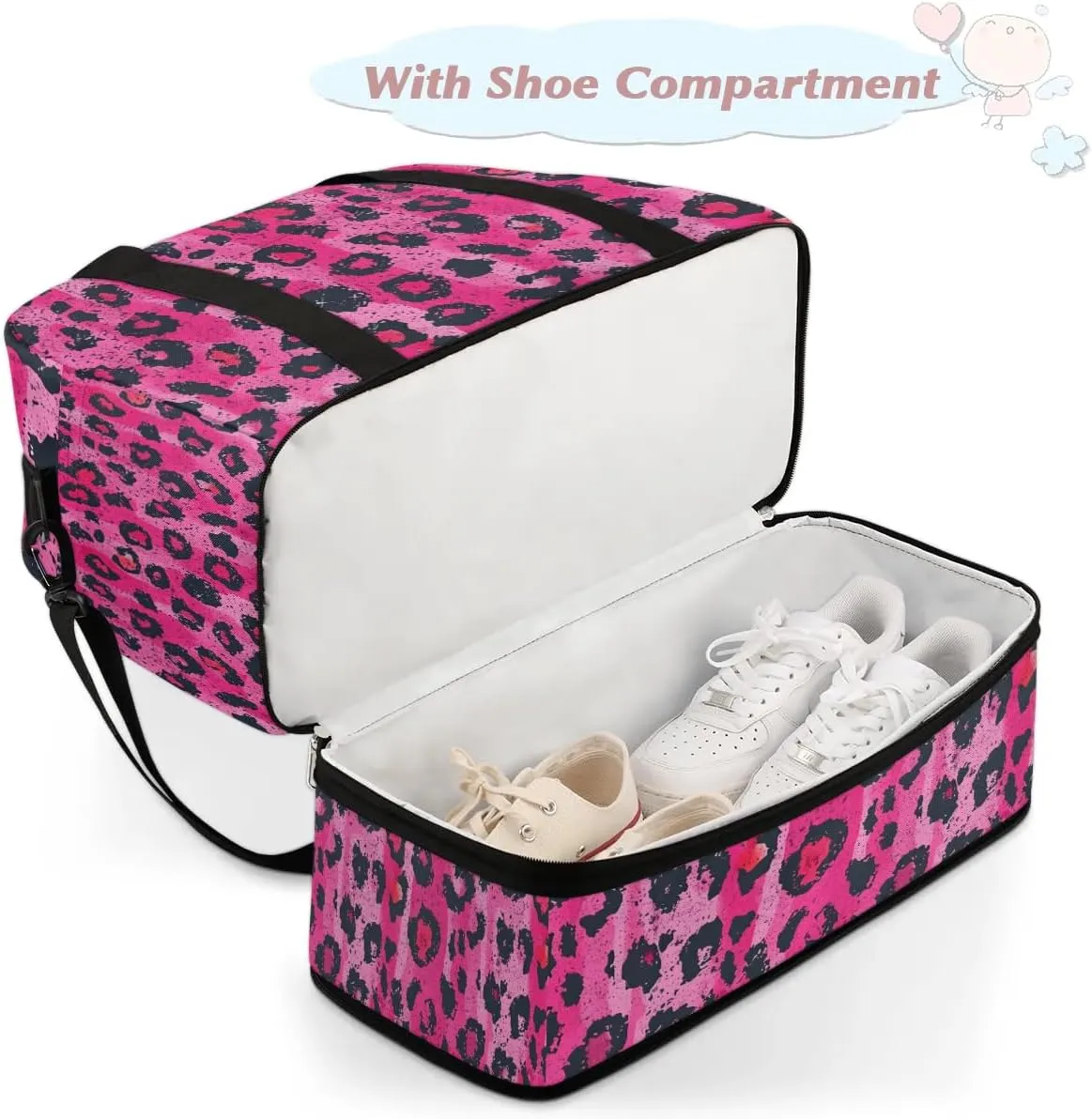 Sports Duffel Bag, Foldable Leopard Print Travel Duffel Bag, Gym Yoga Beach Bag Weekender Overnight Bag with Shoes Compartment for Men Women, Leopard Print Animal Skin
